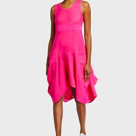 Neiman Marcus Hot Pink Linen Blend Sleeveless Fit & Flare Dress Size Small - Picture 2 of 8